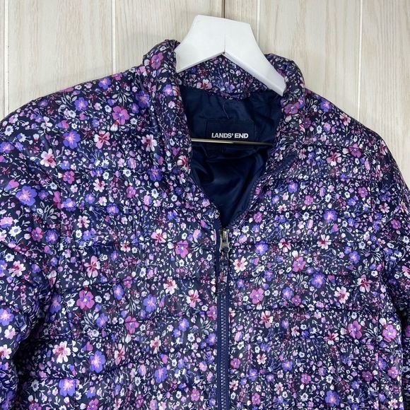 Lands’ End Girls Floral Puffer Primaloft Jacket Size L 14-16 - Picture 3 of 7